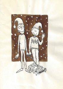 The original artwork for our first Christmas card, by Adam's brother Otto Dickmeiss